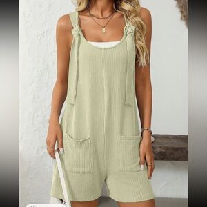 Stylish Knit Overalls in Light Green